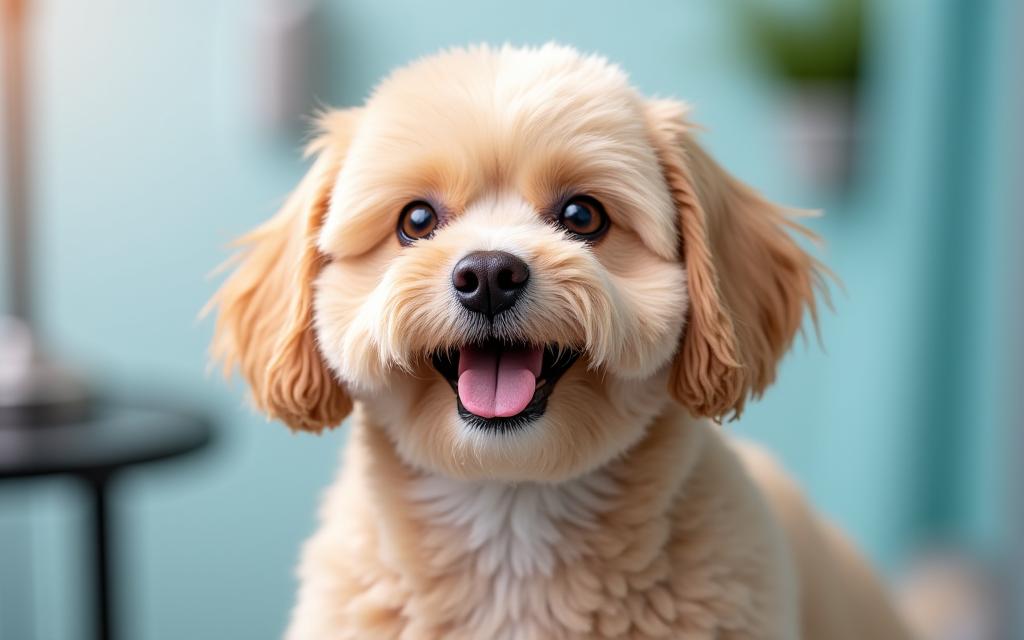 Perro feliz después de una sesión de peluquería canina